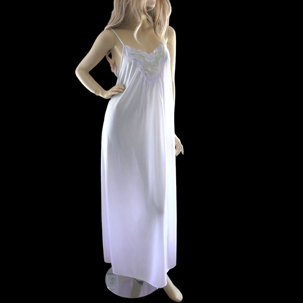 Tom Bezduda‎ Vintage 80s Lilac Gown M Maxi Slip Dress Coquette Lingerie - Picture 5 of 9